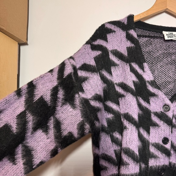 The Ragged Priest purple black houndstooth V neck button cardigan oversized S - Picture 8 of 13